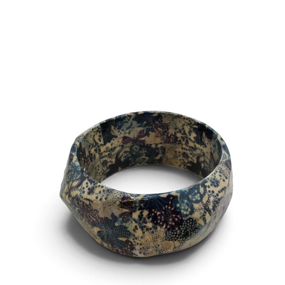 Vintage Wide Floral Bangle Bracelet Multicolor Botanical Boho Statement Jewelry